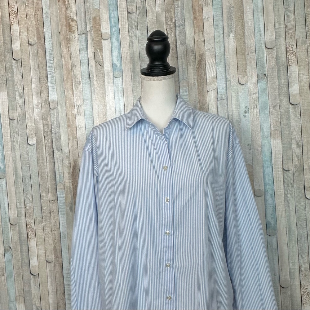 System of Motion 14 10 Blue Stripe Walter Shirt Button Down Top Travel Career - Picture 3 of 13